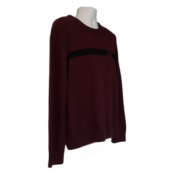 DKNY Men’s Wine Red Crewneck Sweater Size L – NWT – Logo Chest Stripe - Picture 11 of 15